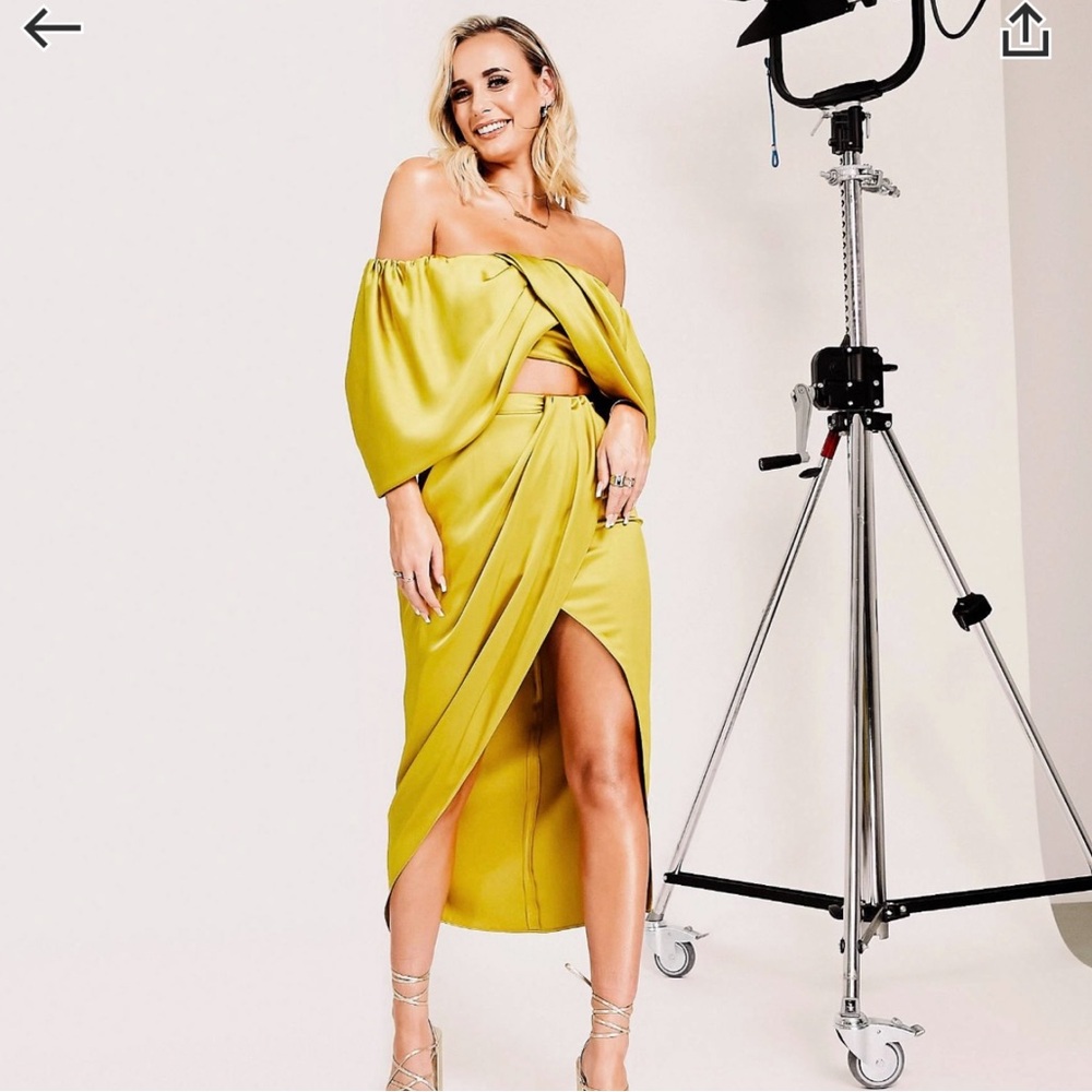 ASOS EDITION Satin Drape Set in Mustard